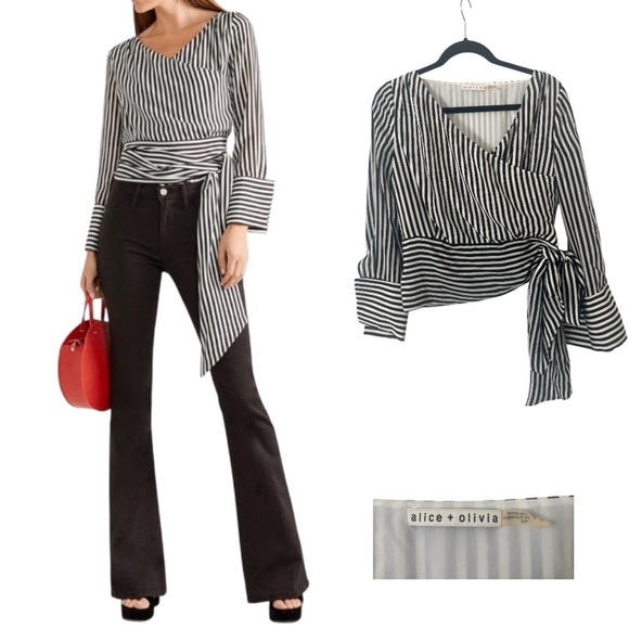 Alice + Olivia Tops - Alice + Olivia Striped Wrap Top